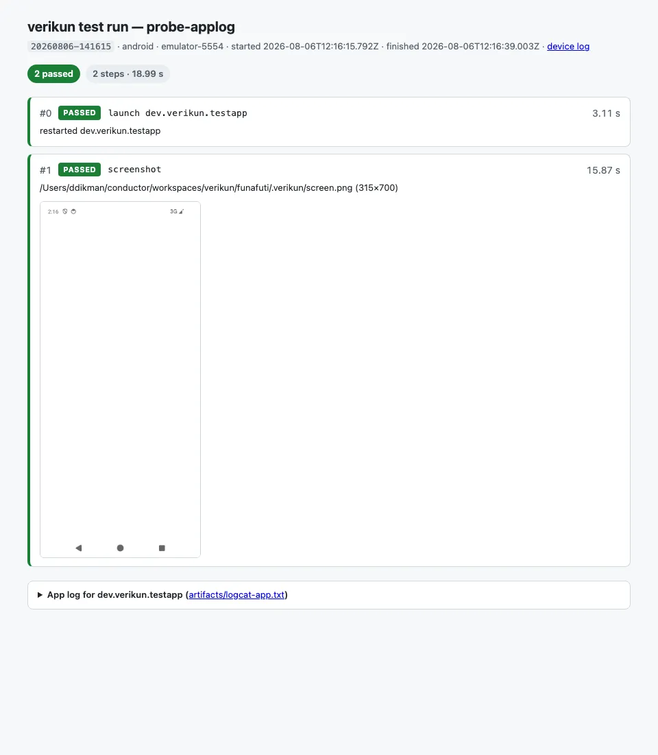 An archived HTML report with the device-log accordion collapsed